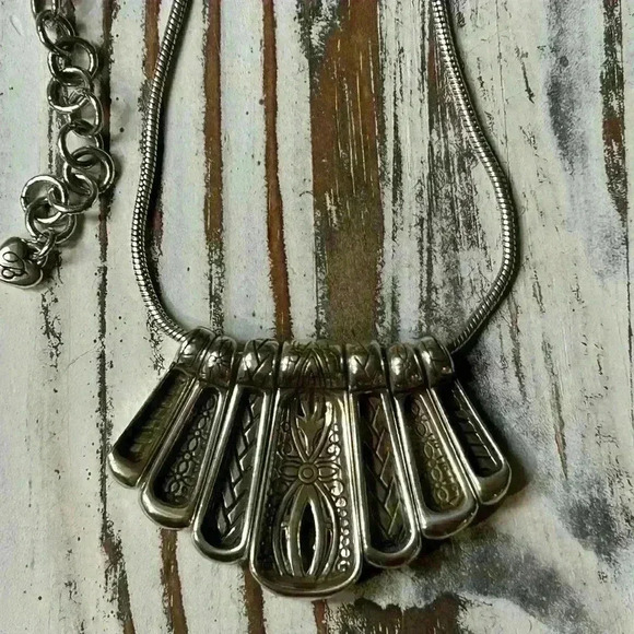 Brighton *Retired* Etched Silver Statement Necklace - Picture 6 of 8